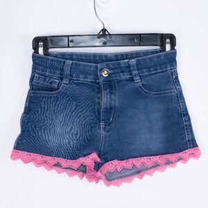 US Polo Association Girls Size 10 Denim Shorts W/ Pink Lace Trim & Logo On Pocke